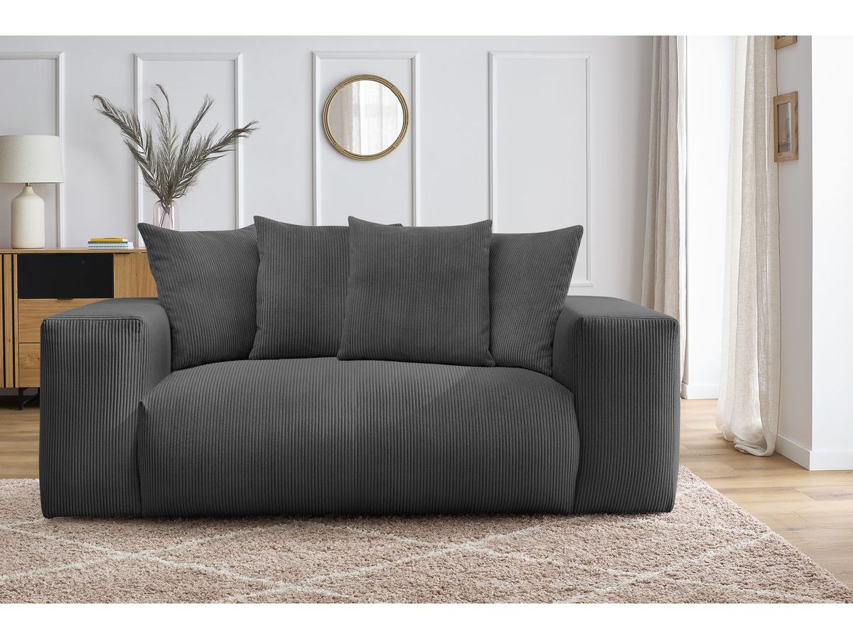 Bobochic Voltaire Sofa 2-Sitzer Cordsamt Dunkelgrau