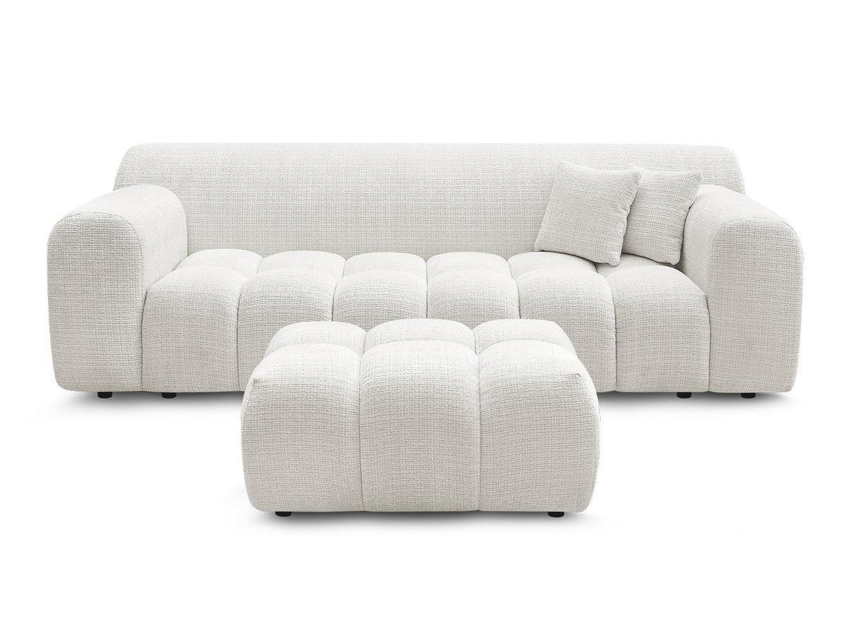 Bobochic Melisse Sofa 3-Sitzer mit Pouf Strukturstoff Weiß