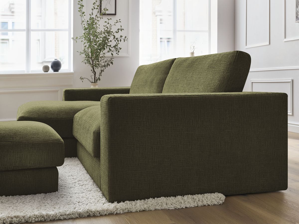 Bobochic Leonard Ecksofa mit Pouf 234 × 159 cm Strukturstoff Grün Ecke links
