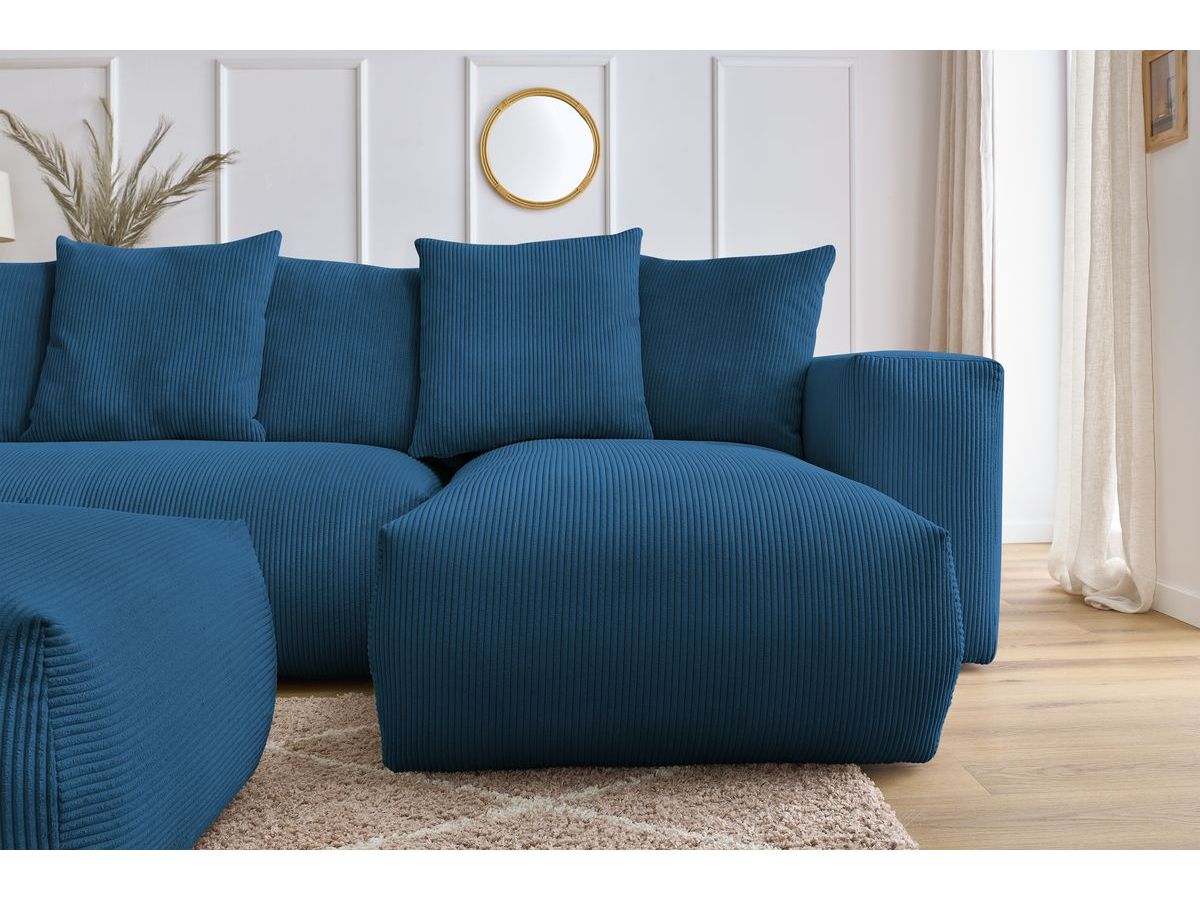 Bobochic Voltaire Wohnlandschaft mit Pouf 356 × 214 cm Cordsamt Dunkelblau Ecke rechts