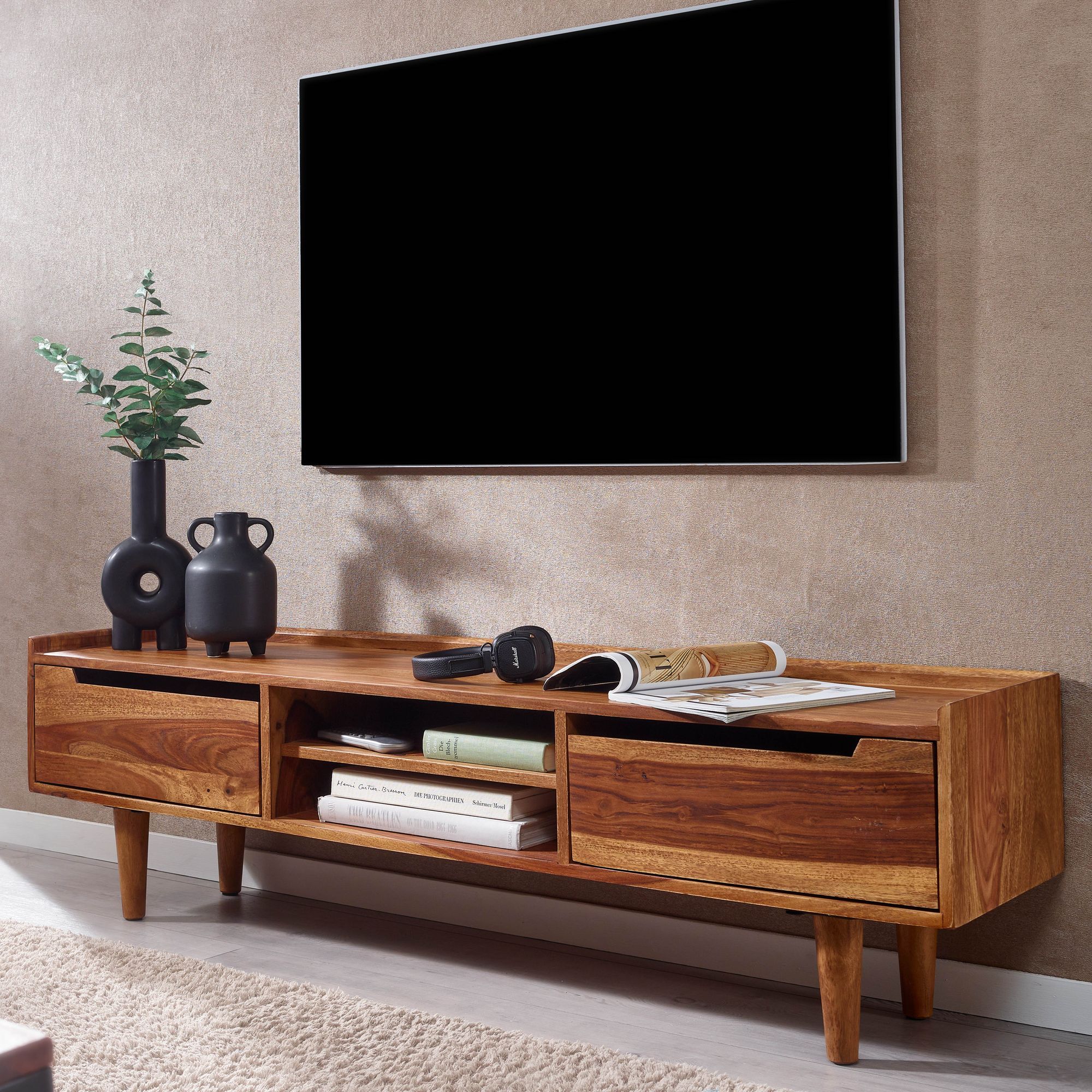TV-Board Burgsvik Massivholz Dunkelbraun 145 × 35 × 43 cm