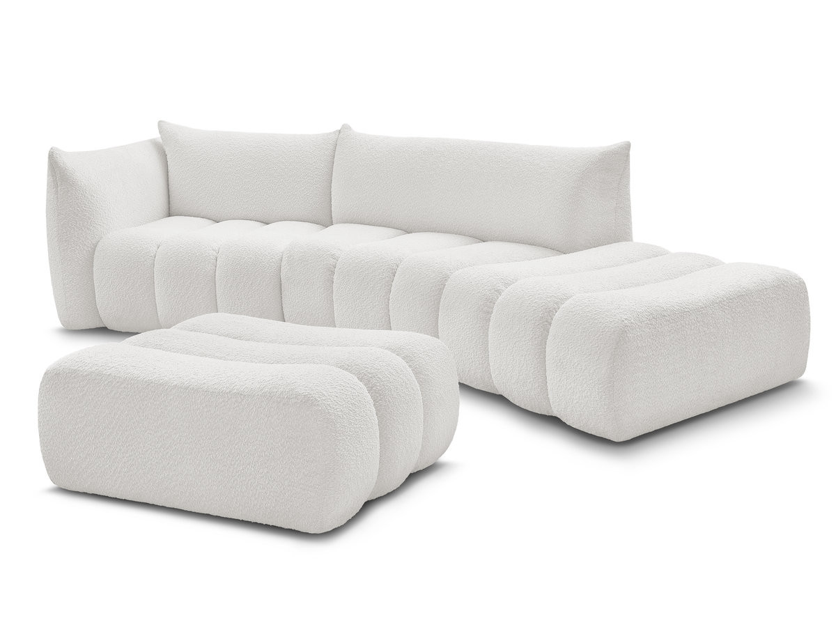 Bobochic Azra Ecksofa mit Pouf 325 × 112 cm Bouclé-Stoff Weiß Ecke links