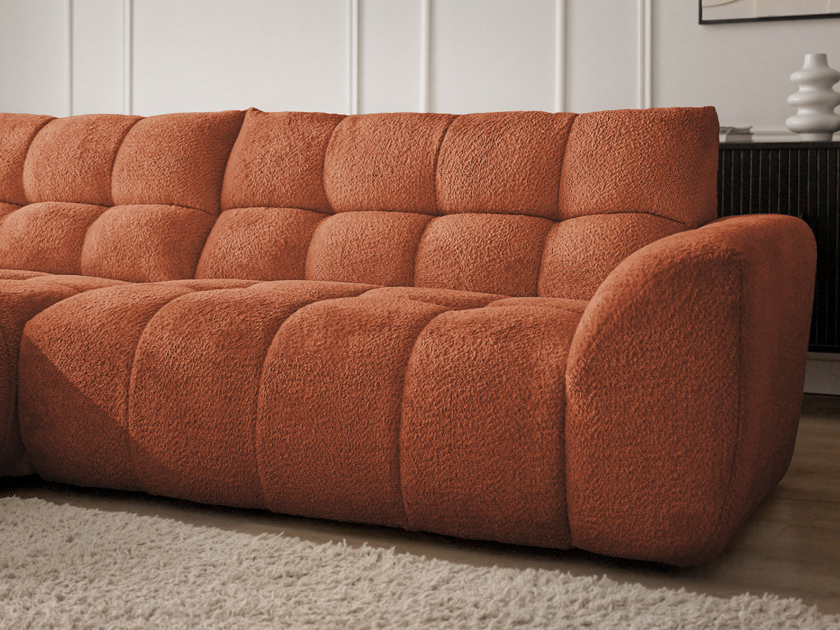 Bobochic Jaya Ecksofa mit Pouf Chenille Orange Ecke links