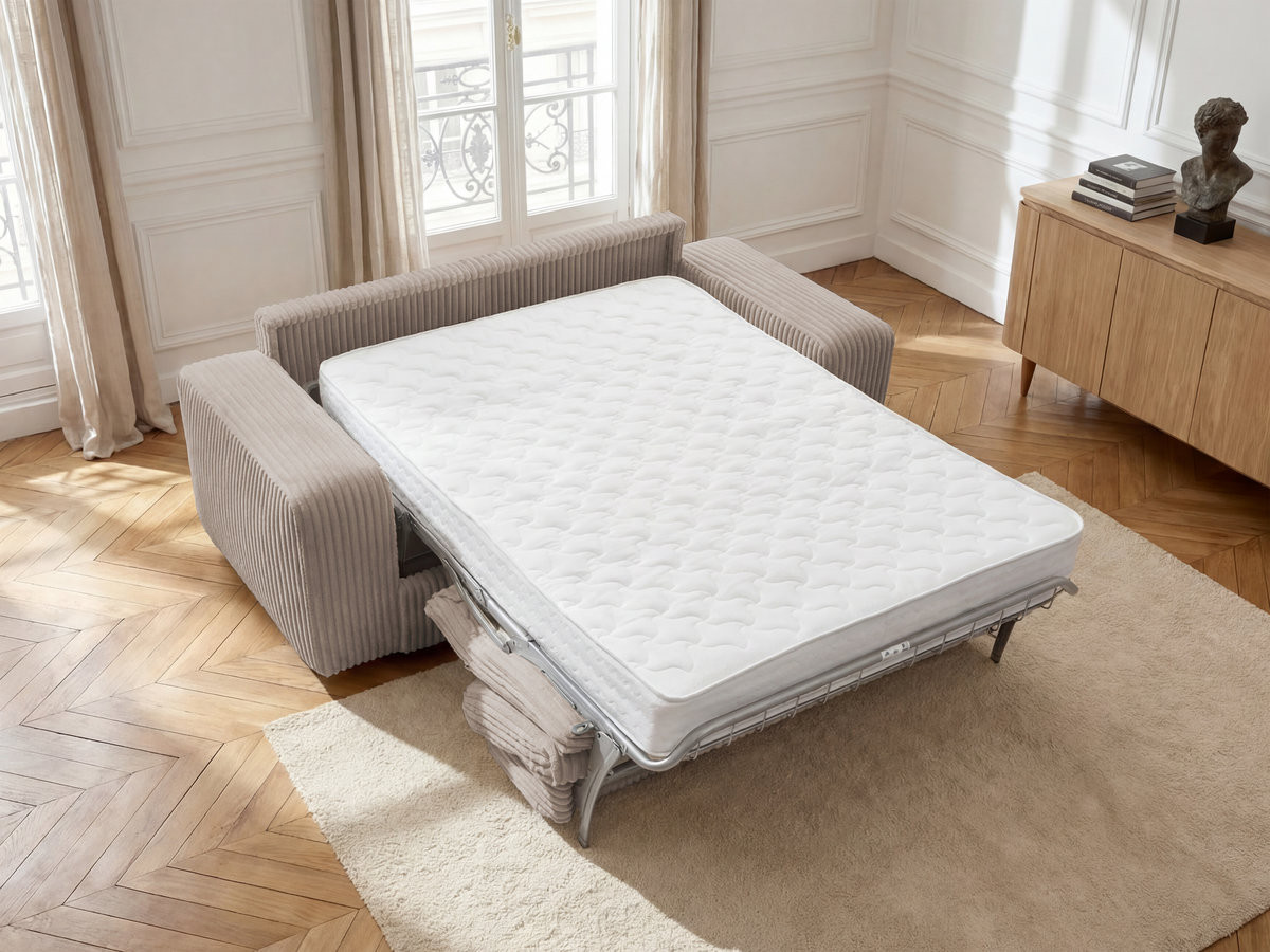 Bobochic Ibiza Schlafsofa 3-Sitzer Cordsamt Taupe, Liegefläche 140 × 196 cm