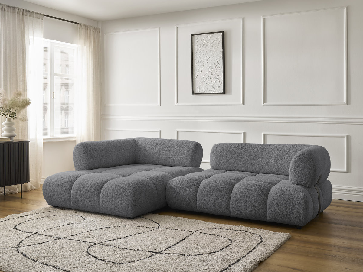 Bobochic Alya Ecksofa Bouclé-Stoff Dunkelgrau Ecke links