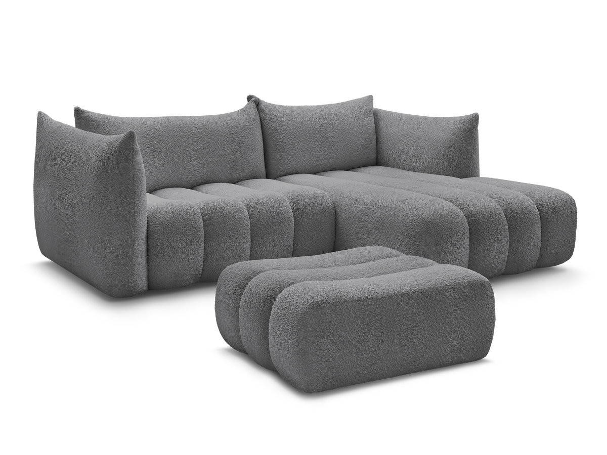 Bobochic Azra Ecksofa mit Pouf 262 × 178 cm Bouclé-Stoff Dunkelgrau Ecke rechts