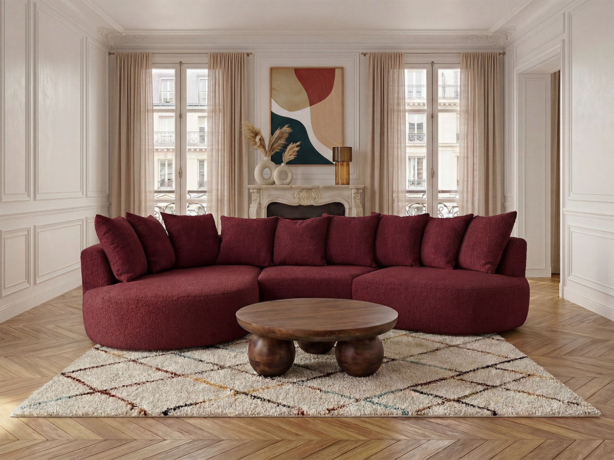 Bobochic Calypso Ecksofa Bouclé-Stoff Bordeaux Ecke links