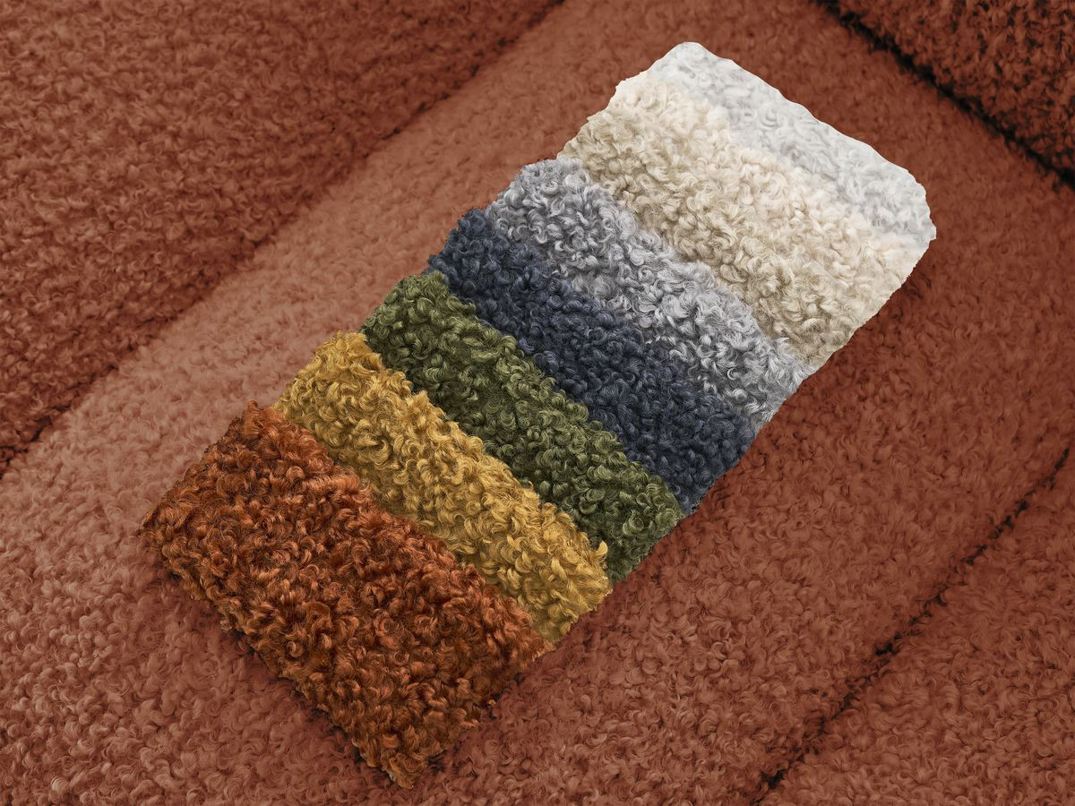 Bobochic Hippolyte Sofa 3-Sitzer mit Pouf Bouclé-Stoff Orange