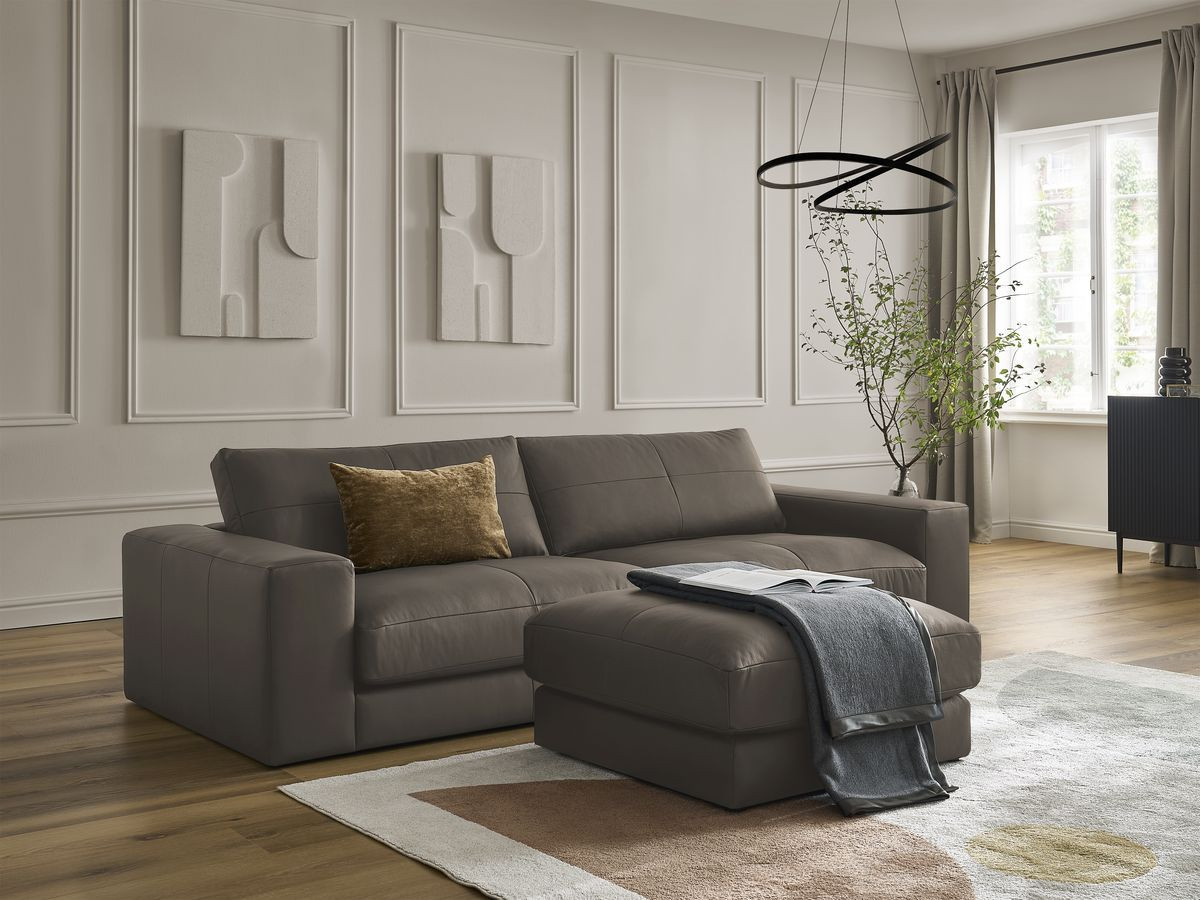 Bobochic Leonard Sofa 4-Sitzer mit Pouf 274 × 109 cm Leder Braun