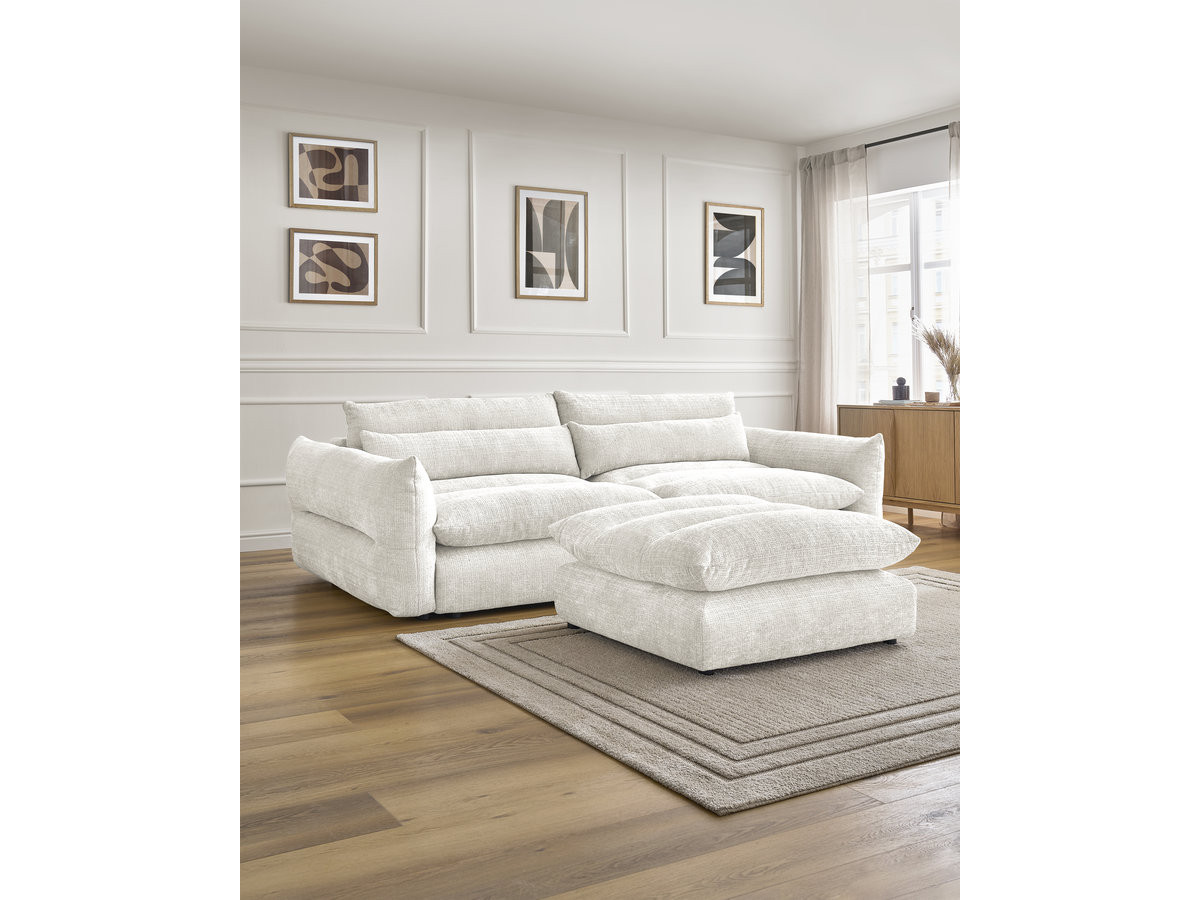 Bobochic Neil Sofa 3-Sitzer mit Pouf Strukturstoff Weiß