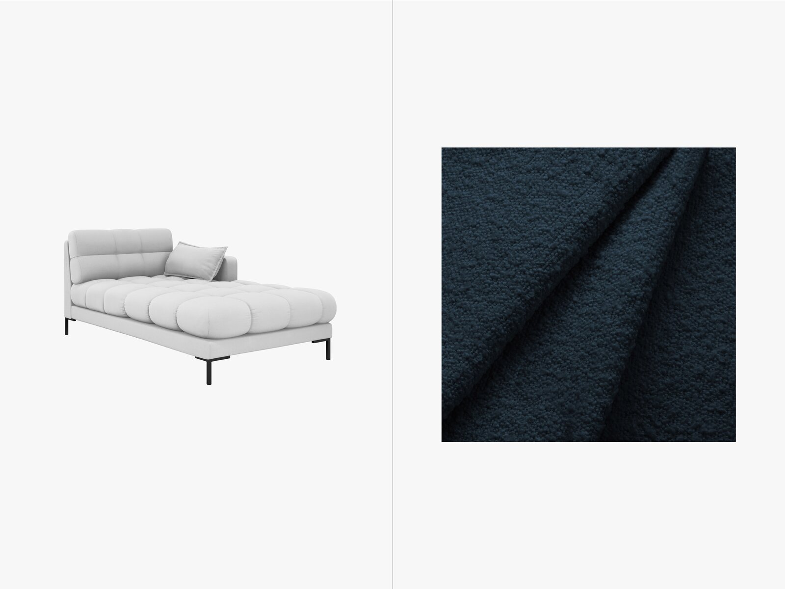 Micadoni Recamiere Mamaia 1-Sitzer Rechts Boucle Baloo Dunkelblau schwarze Beine
