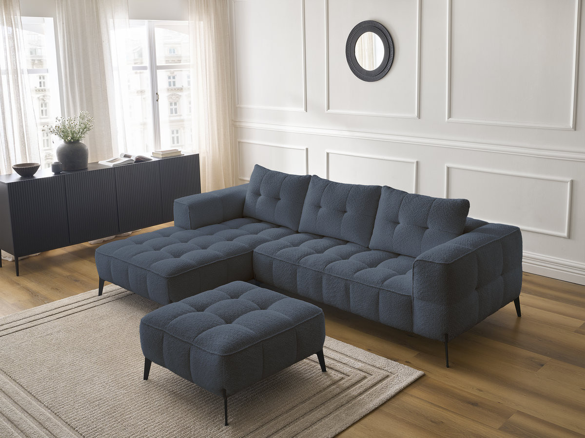 Bobochic Anis Ecksofa mit Pouf Bouclé-Stoff Dunkelblau Ecke links