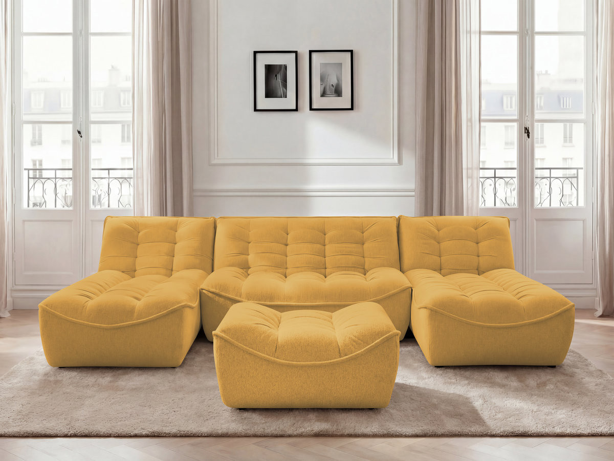 Bobochic Serena Wohnlandschaft mit Pouf Melange-Stoff Gelb