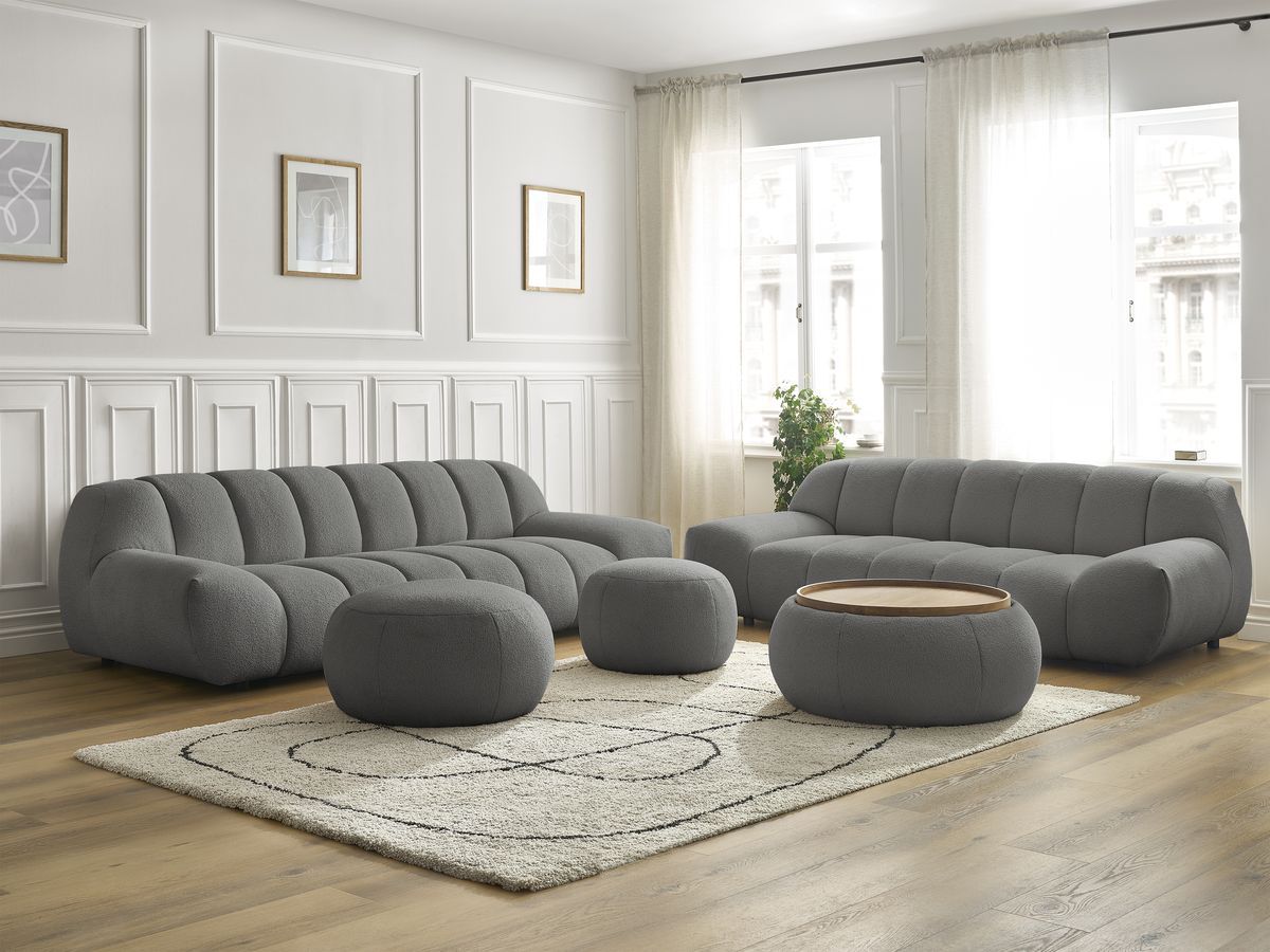 Bobochic Hayden Sofa 7-Sitzer mit Pouf Bouclé-Stoff Dunkelgrau