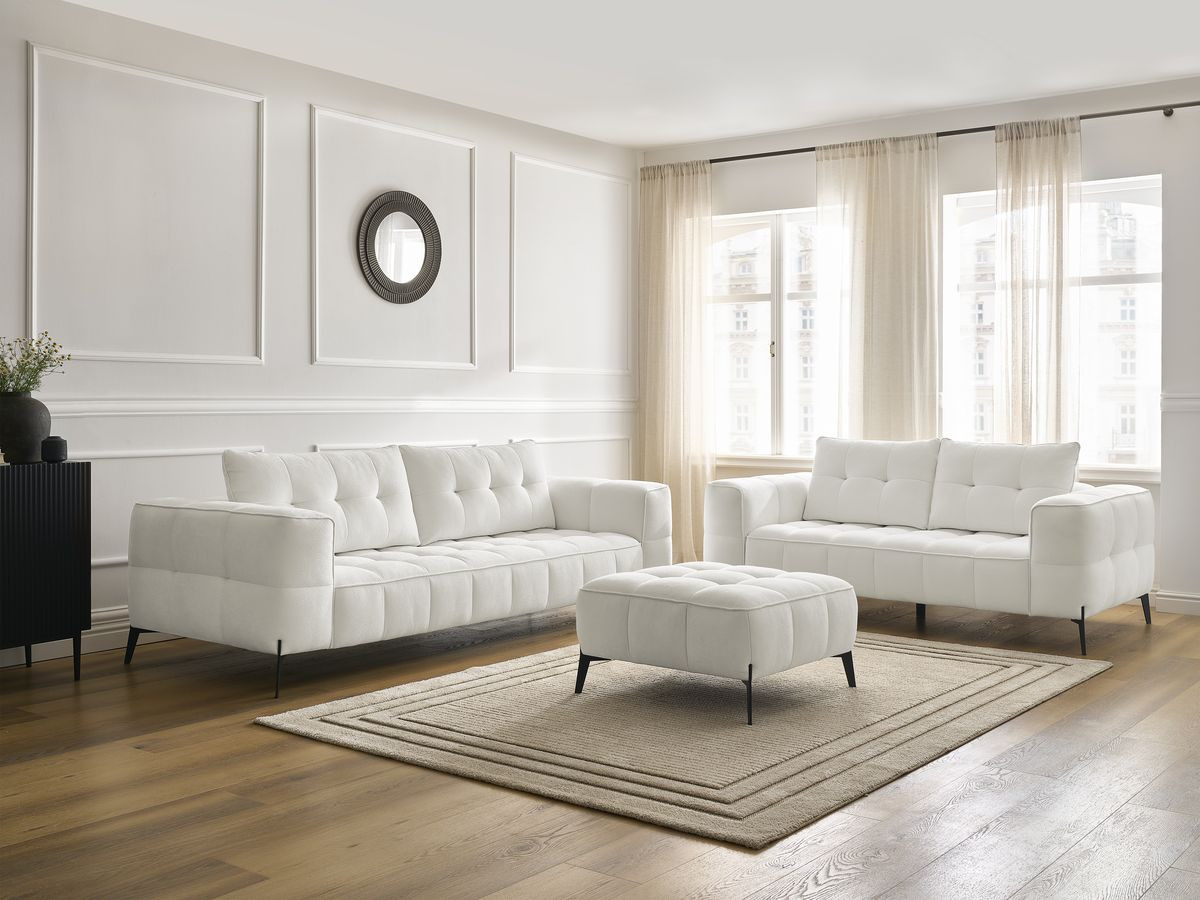 Bobochic Anis Sofa-Set 3- und 2-Sitzer mit Pouf Strukturstoff Weiß