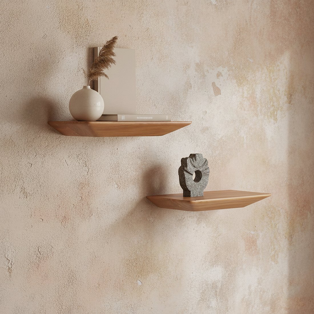 Raw Materials Craftsman Wandregal aus Teakholz 2er-Set 25cm
