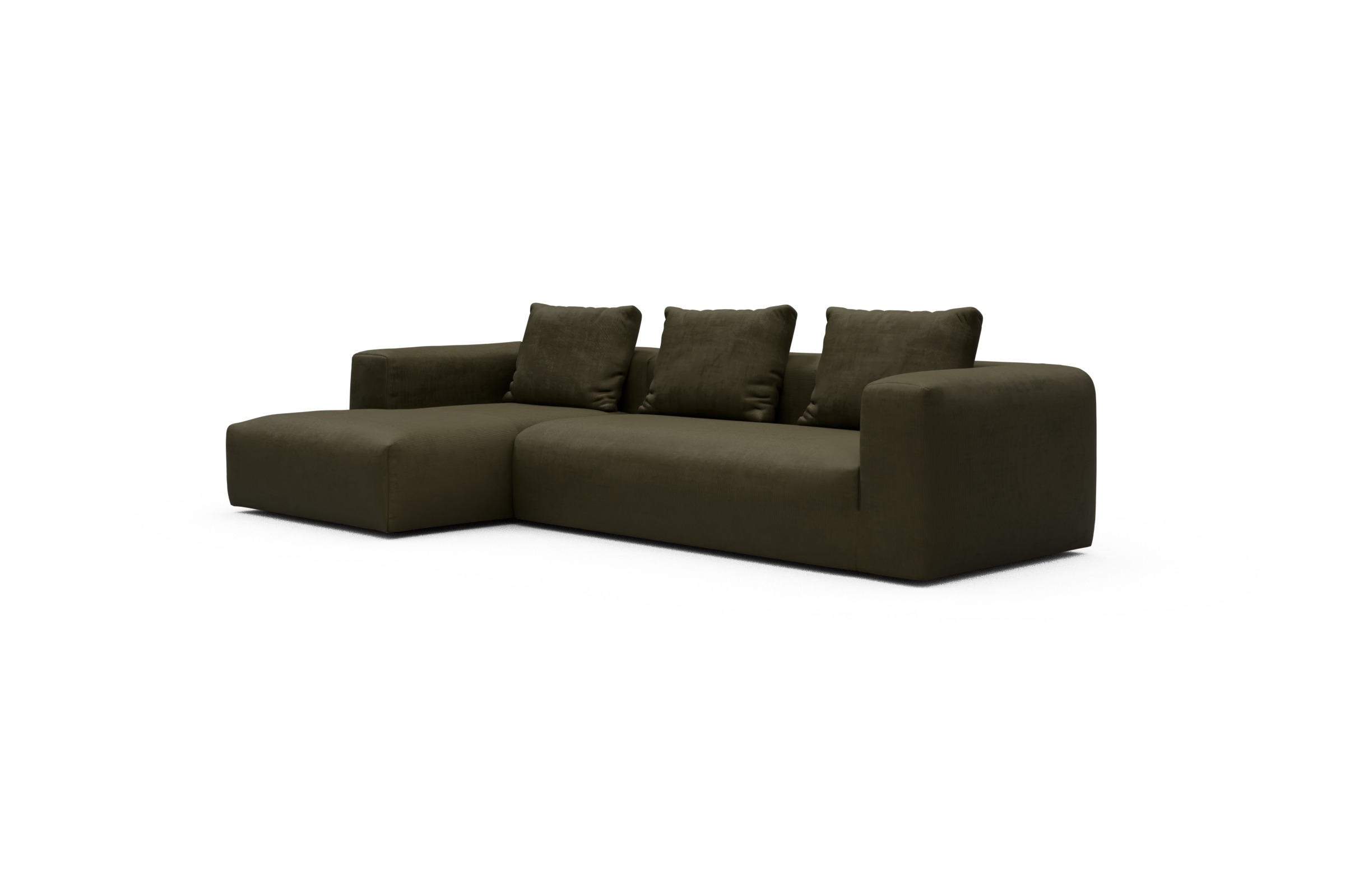 Ecksofa Fred Chaiselongue links mit 2,5-Sitzer Cordufine-Pine-Green