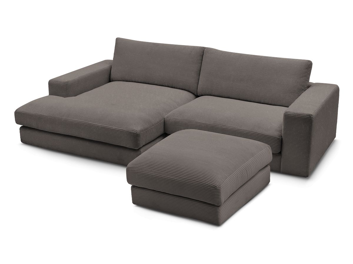 Bobochic Leonard Ecksofa mit Pouf 234 × 159 cm Cordsamt Braun Ecke links