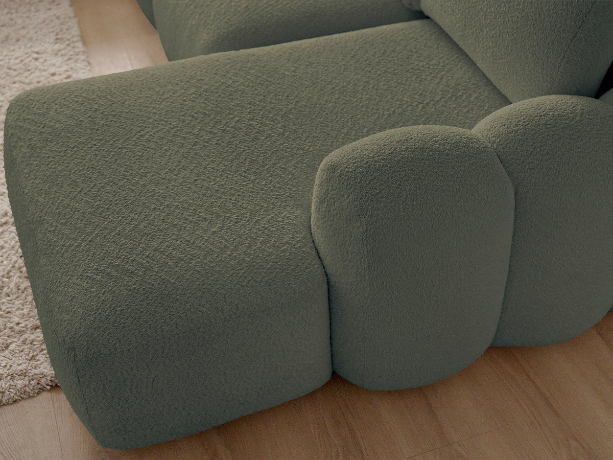 Bobochic Montaigne Ecksofa mit Schlaffunktion und Bettkasten 288 × 196 cm Bouclé-Stoff Grün Ecke rechts