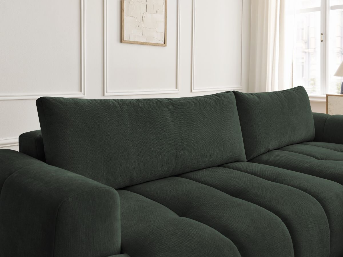 Bobochic Fuji Ecksofa mit Schlaffunktion und Bettkasten und Pouf 292 × 160 cm Stoff Grün Ecke rechts