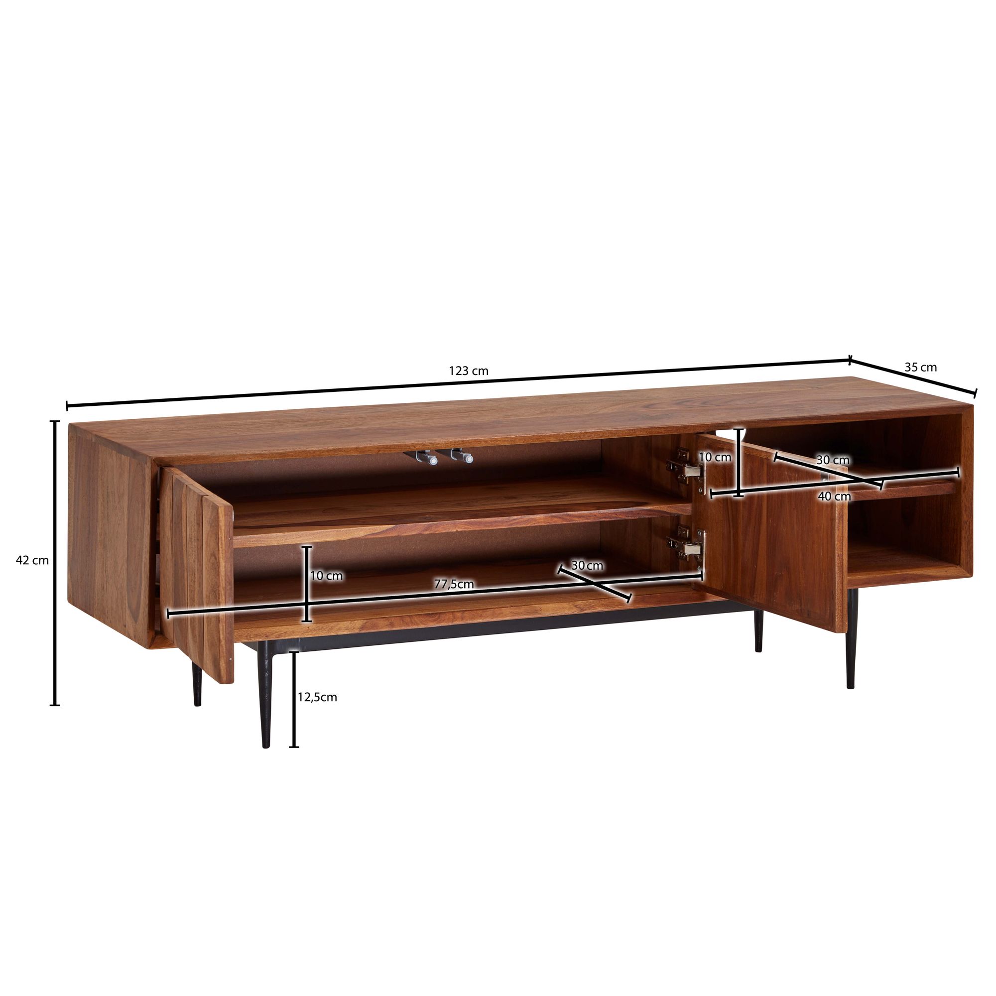 TV-Board Delsbo Massivholz Dunkelbraun 123 × 35 × 42 cm
