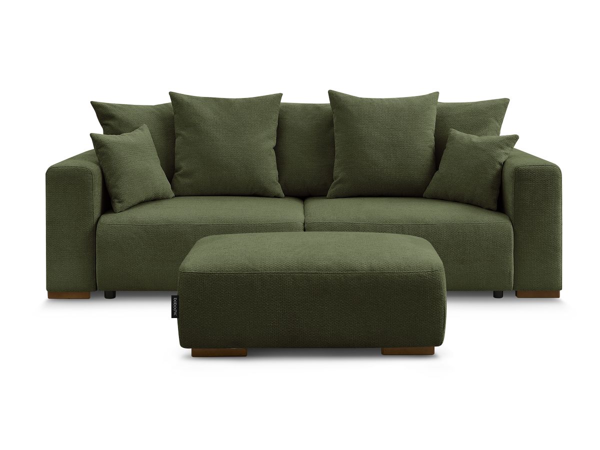 Bobochic Sidonie Schlafsofa 4-Sitzer mit Bettkasten und Pouf Melange-Stoff Grün