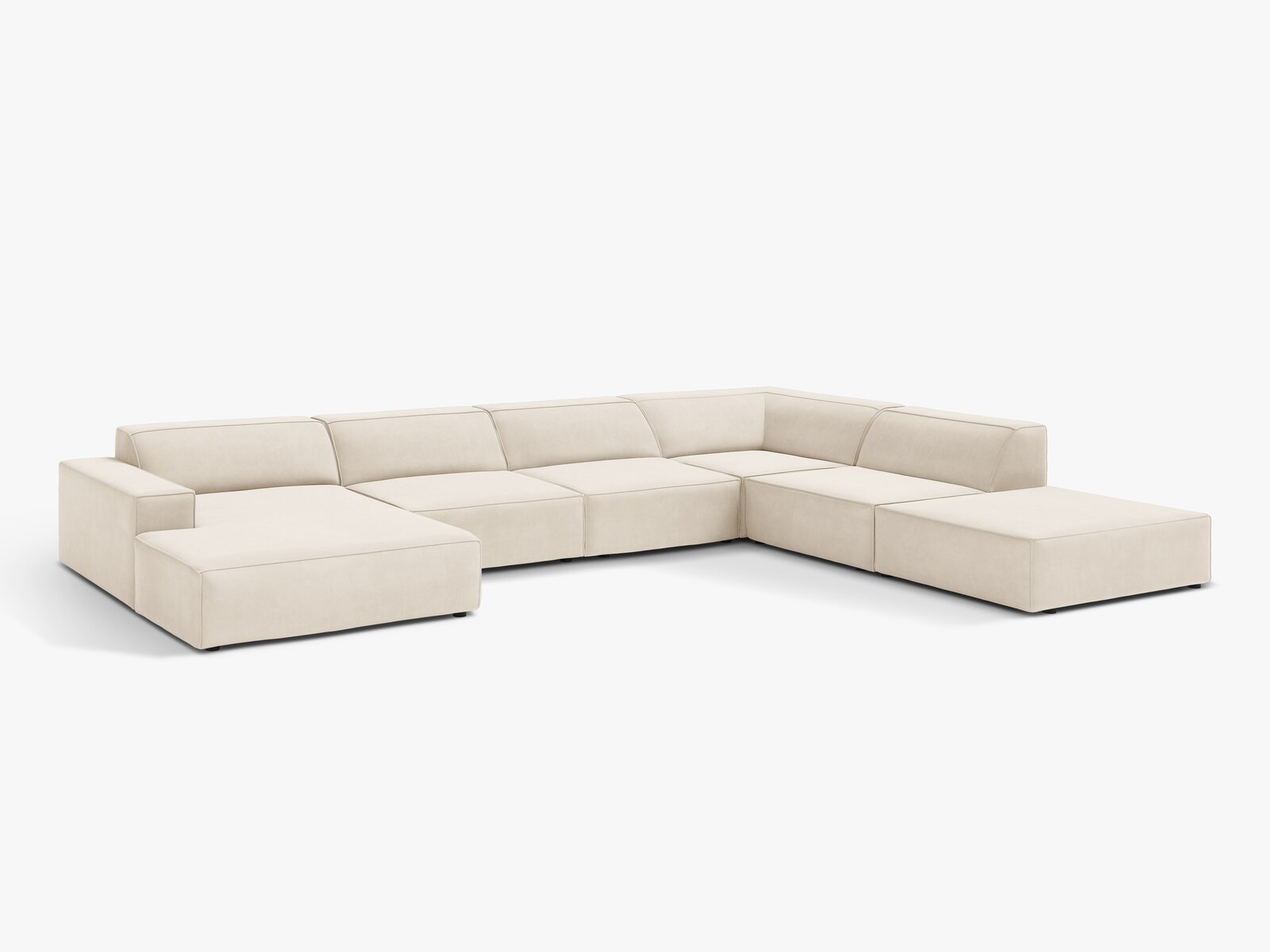 Micadoni Panorama-Ecksofa Jodie 7-Sitzer Rechts Samt Bluvel Helles Beige
