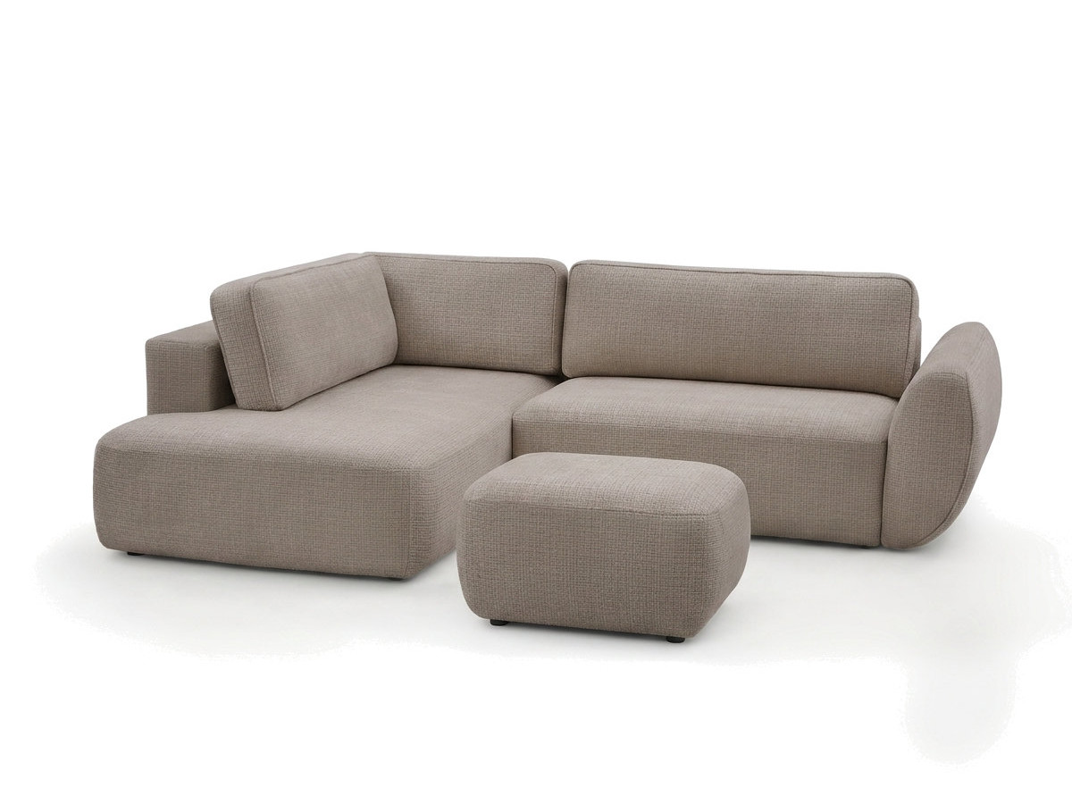 Bobochic Denise Ecksofa mit Schlaffunktion und Bettkasten und Pouf 256 × 197 cm Strukturstoff Taupe Ecke links
