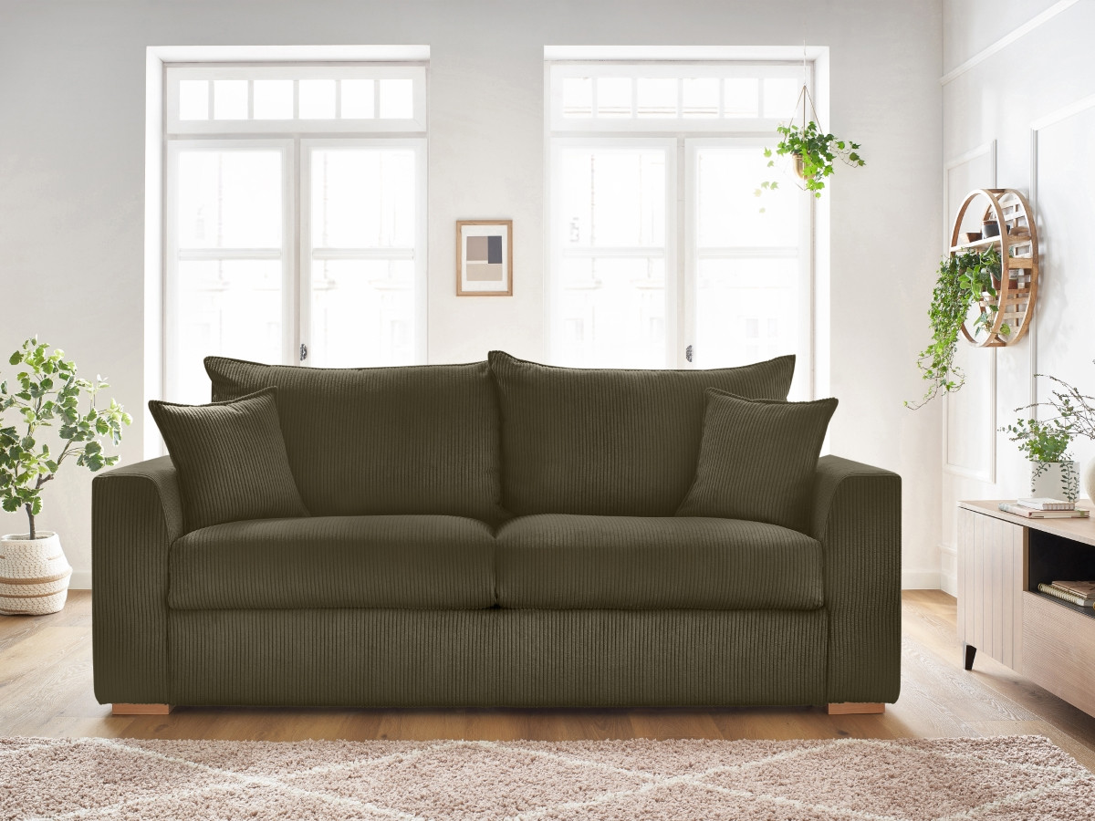Bobochic Augustin Schlafsofa 3-Sitzer Cordsamt Hellgrün, Liegefläche 140 × 200 cm