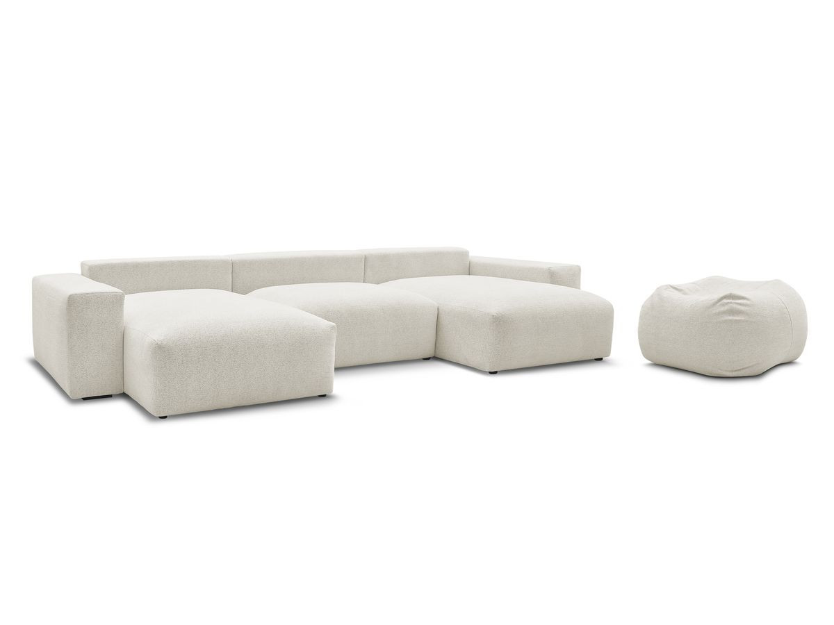 Bobochic Voltaire Wohnlandschaft mit Pouf 420 × 174 cm Melange-Stoff Weiß