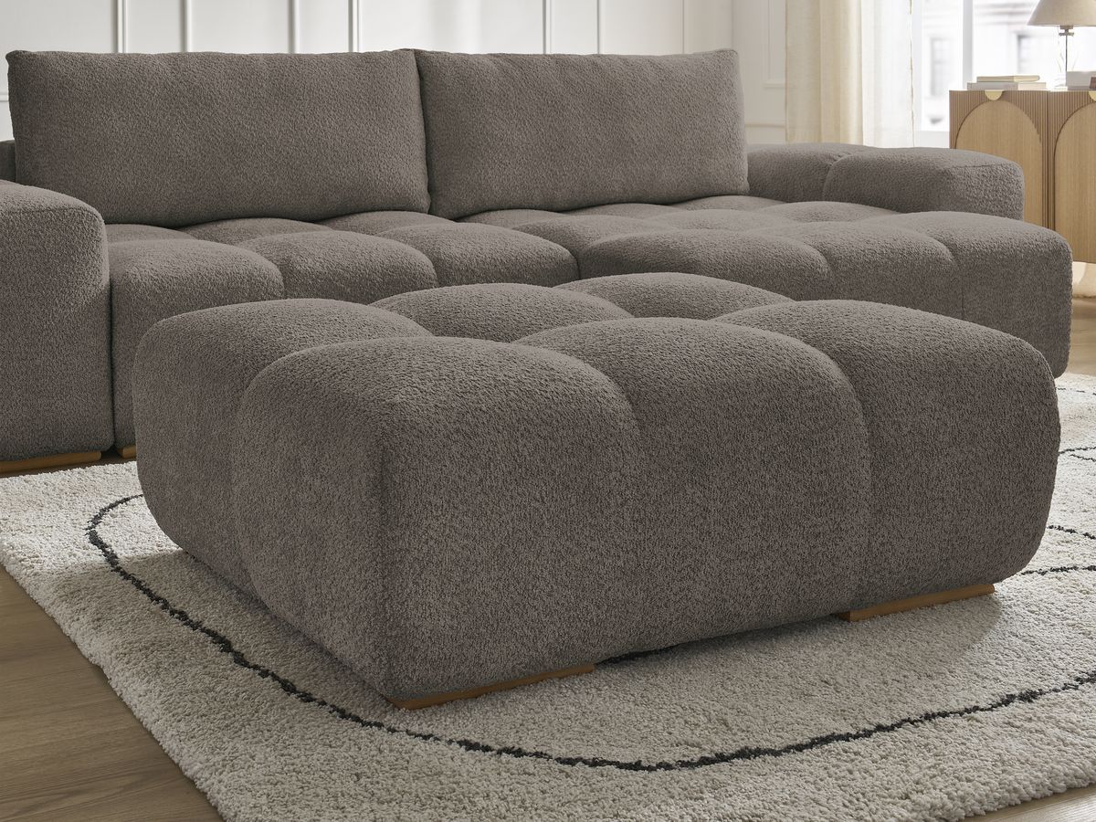 Bobochic Anakin Ecksofa mit Pouf, 2 Kissen Bouclé-Stoff Braun