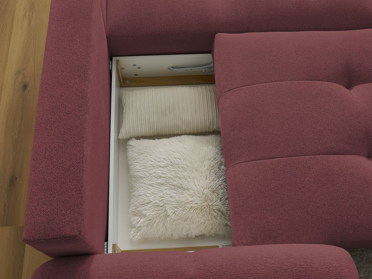 Bobochic Roxelane Ecksofa mit Schlaffunktion und Bettkasten und Pouf 258 × 150 cm Melange-Stoff Rot Ecke rechts