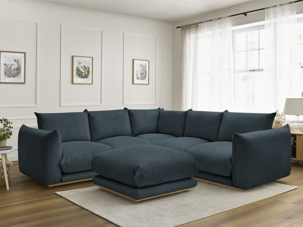 Bobochic Ernest Ecksofa mit Pouf Cordsamt Blau