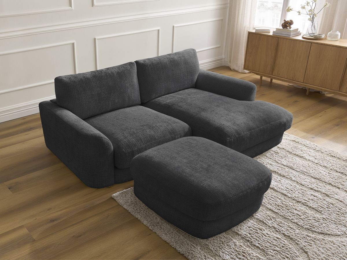 Bobochic Leonore Ecksofa mit Pouf Strukturstoff Schwarz Ecke rechts