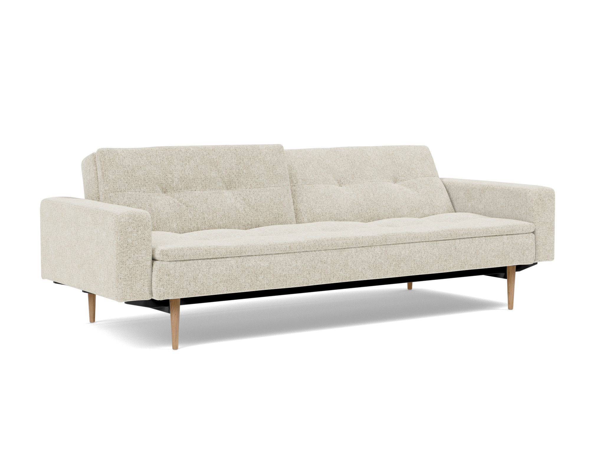 Schlafsofa Dublexo mit Armlehnen Strukturierter Stoff Taura 357-Off-White Beine Styletto Eiche hell