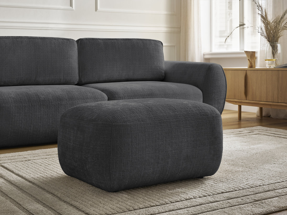Bobochic Denise Schlafsofa 3-Sitzer mit Bettkasten und Pouf Strukturstoff Schwarz