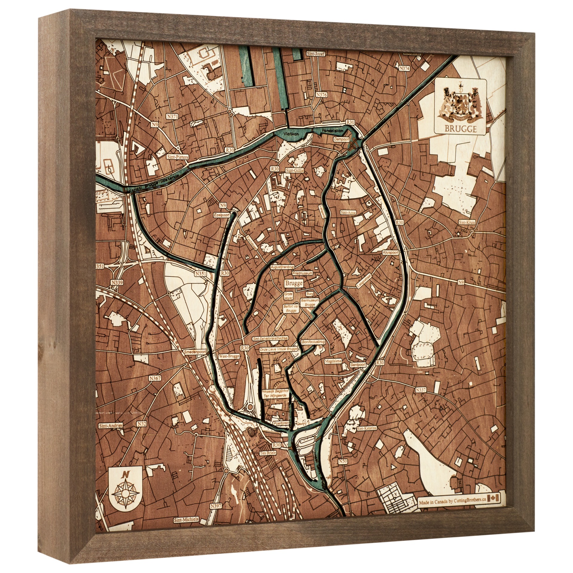 Cutting Brothers 3D Holz-Wandkarte Brügge 35x35 cm