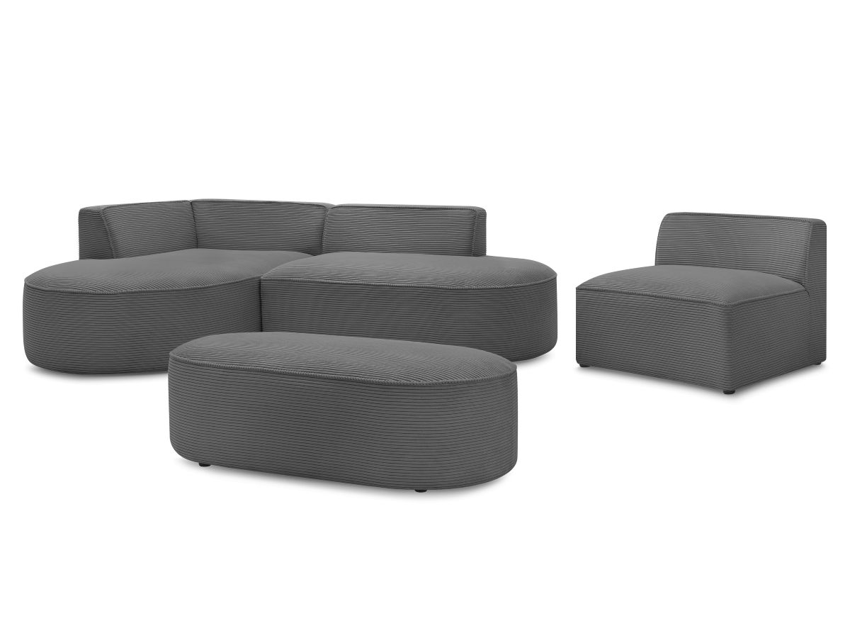 Bobochic Rousseau Ecksofa mit Sofamodul und Pouf Cordsamt Dunkelgrau Ecke links