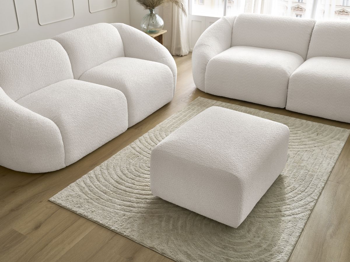Bobochic Tina Sofa 6-Sitzer mit Pouf Bouclé-Stoff Weiß