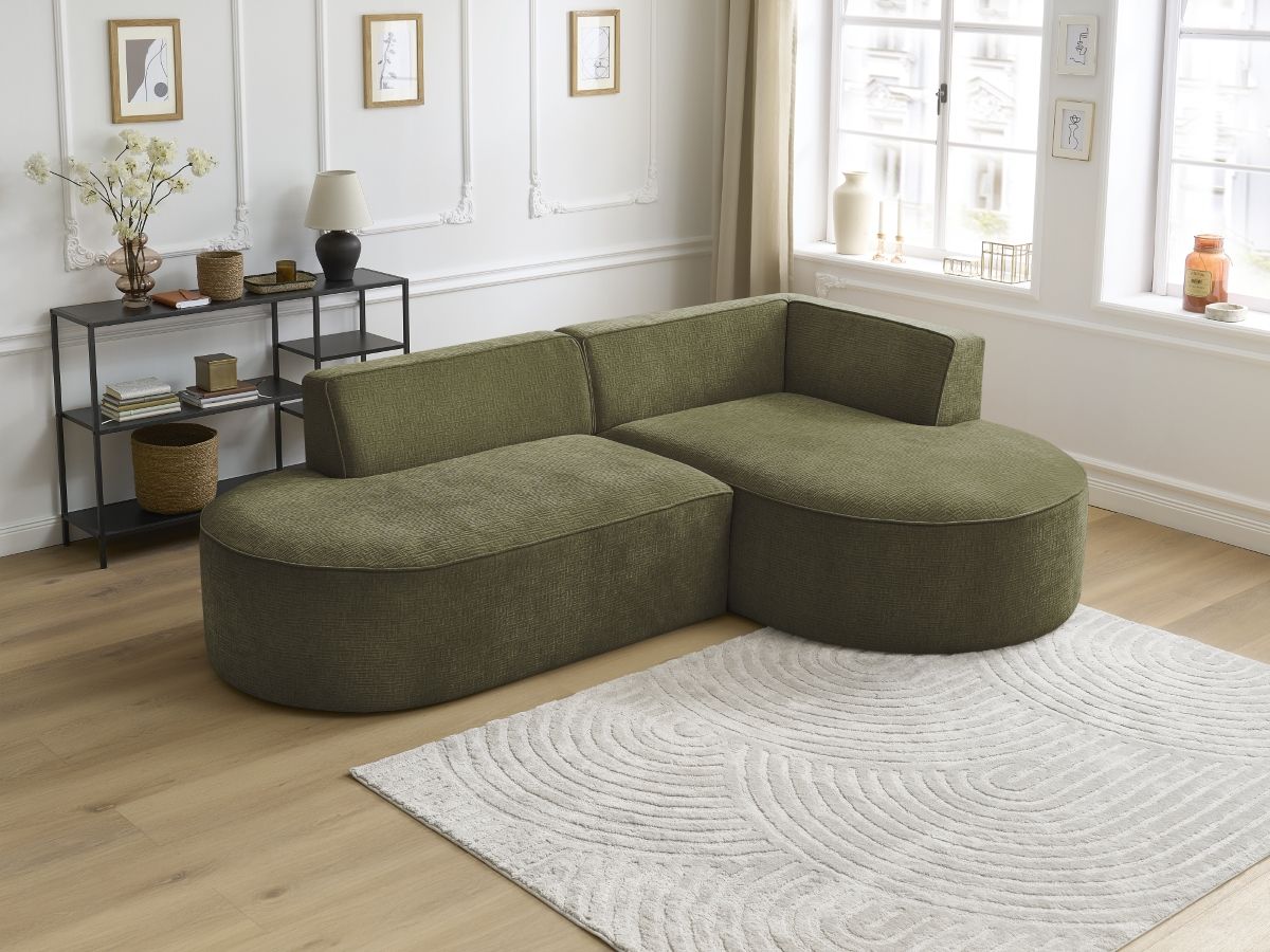 Bobochic Rousseau Ecksofa Strukturstoff Grün Ecke rechts