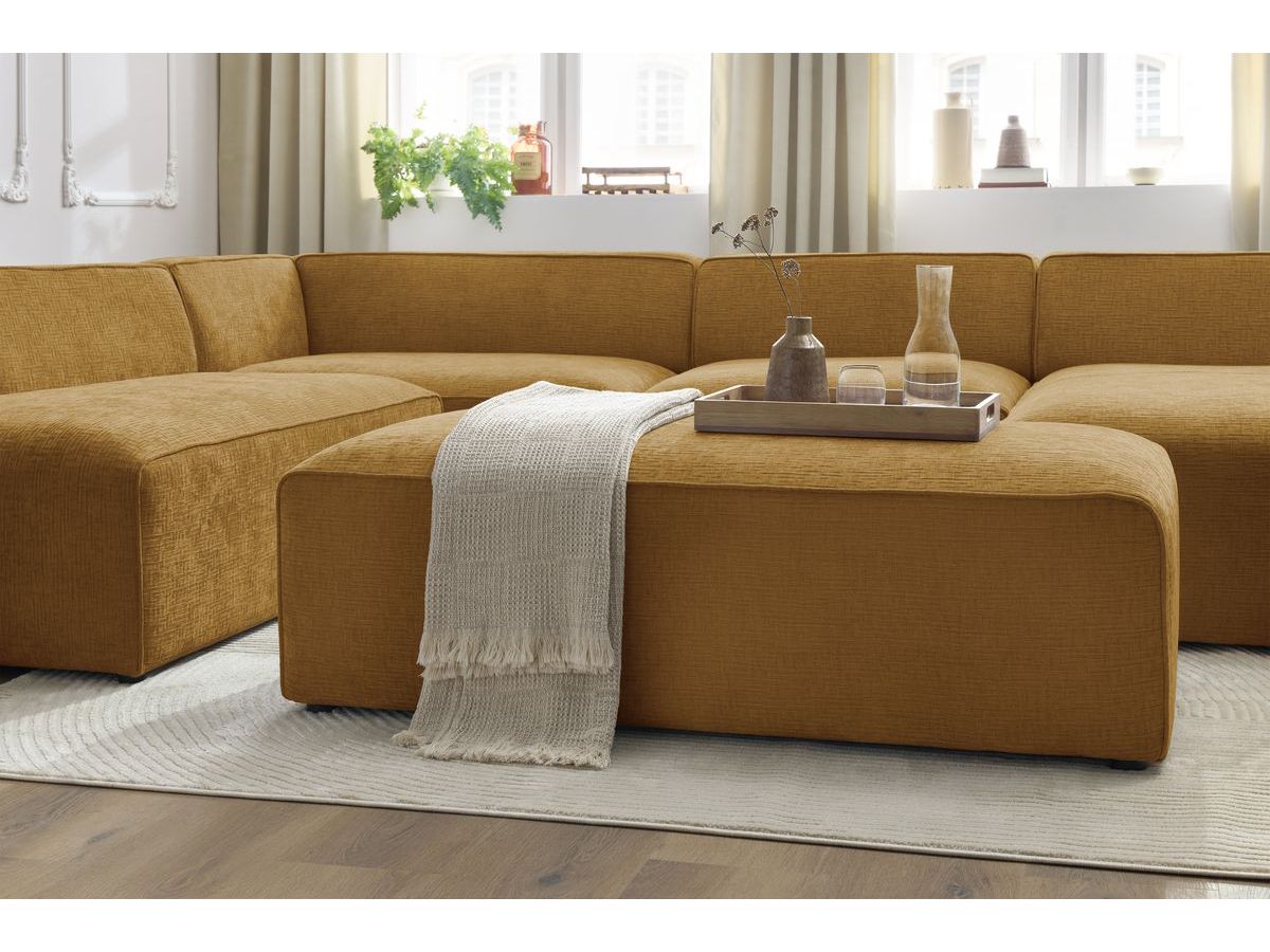 Bobochic Megeve Wohnlandschaft mit Pouf Strukturstoff Gelb Ecke rechts