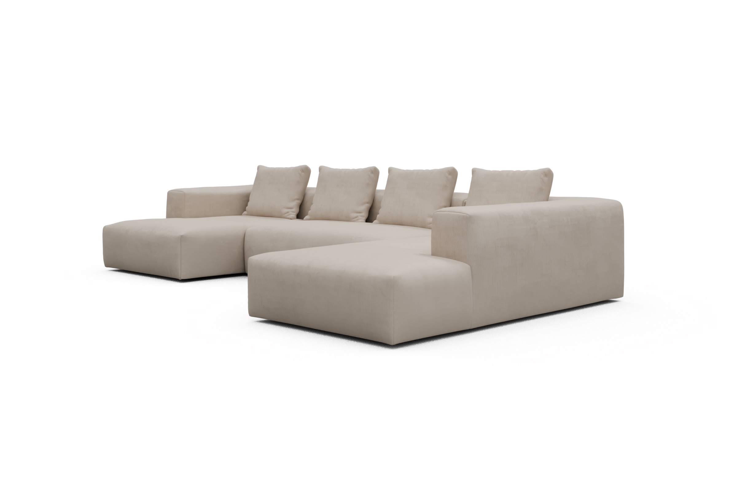 Wohnlandschaft Fred Relax-Ecke rechts mit 2-Sitzer und Chaiselongue links Cordufine-Off-White