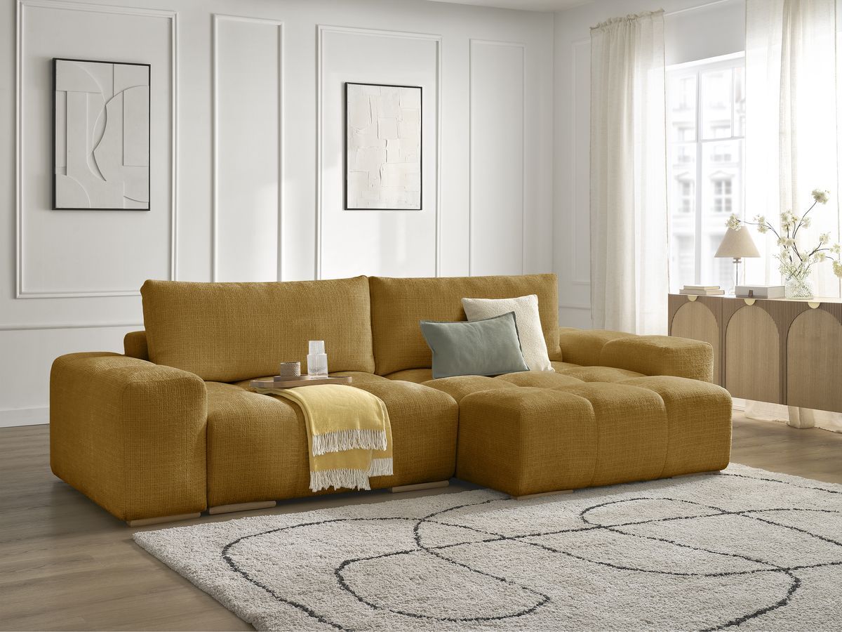 Bobochic Anakin Ecksofa, 2 Kissen Strukturstoff Gelb