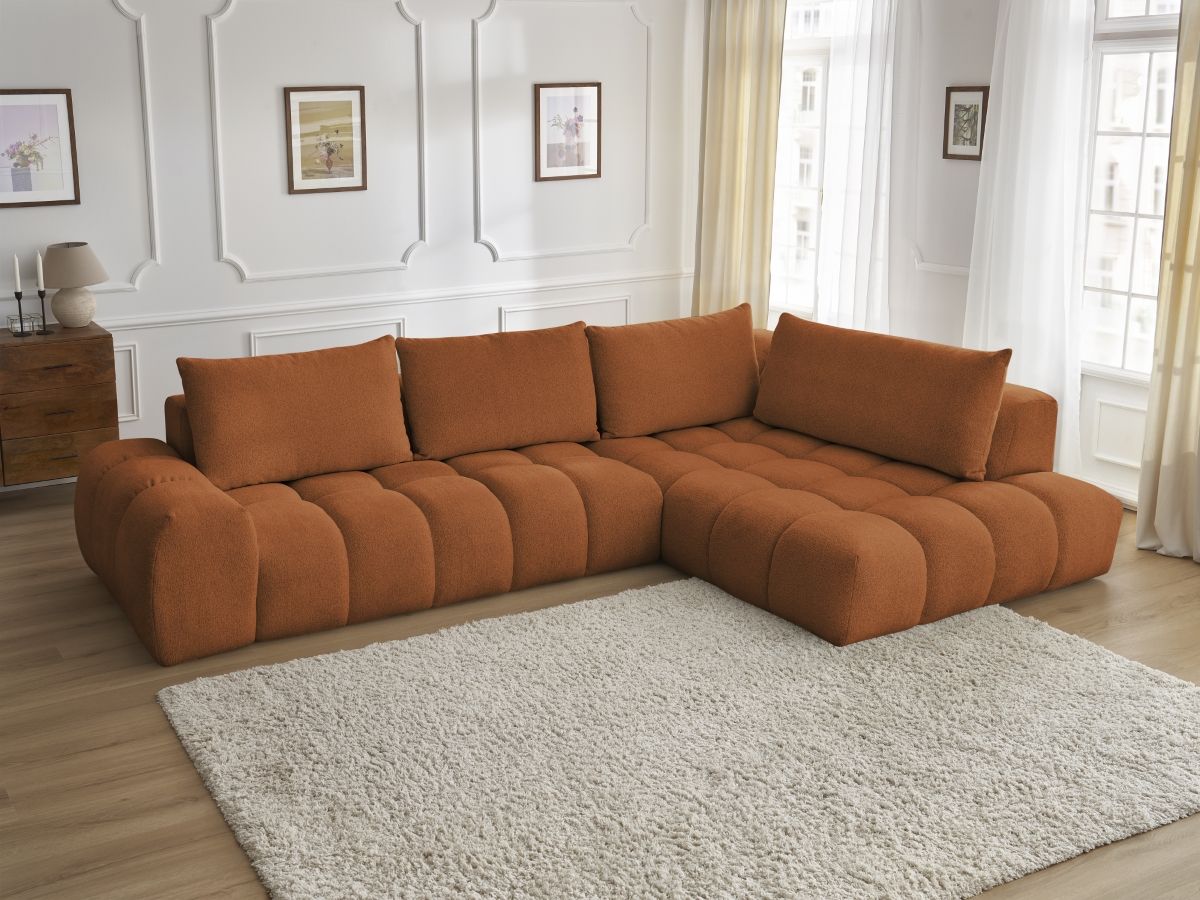 Bobochic Everest Ecksofa, 4 Kissen Melange-Stoff Orange Ecke rechts