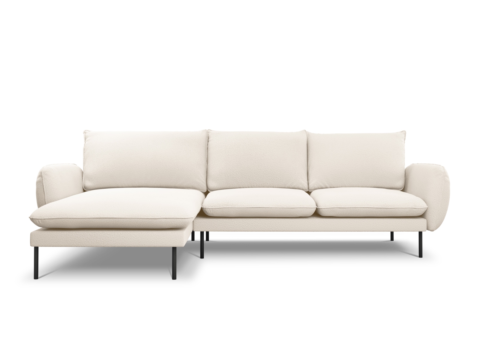 Cosmopolitan Design Ecksofa Vienna 5-Sitzer Boucle Ascot Beige Links Beine Schwarzes Metall