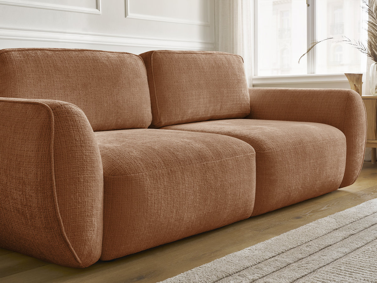 Bobochic Denise Schlafsofa 3-Sitzer mit Bettkasten Strukturstoff Orange