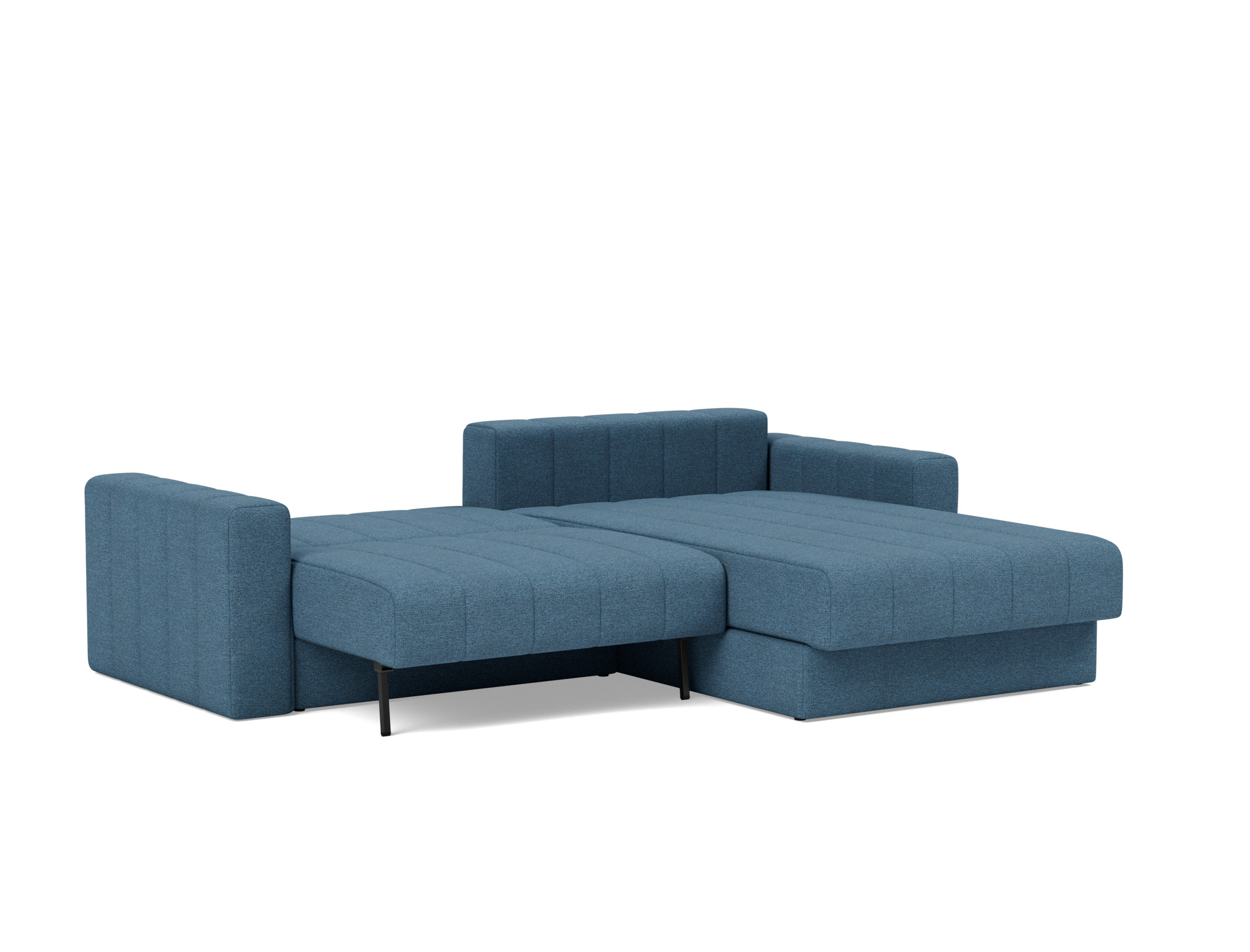 Schlafsofa Akello mit Chaiselongue und Armlehnen Strukturierter Stoff Weda 302-Weda-Blue