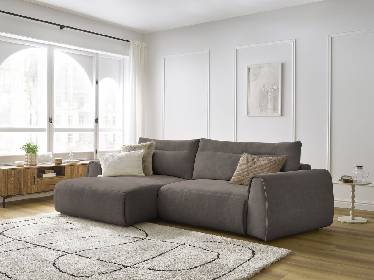 Bobochic Aden Ecksofa 293 × 152 cm Stoff Taupe Ecke links
