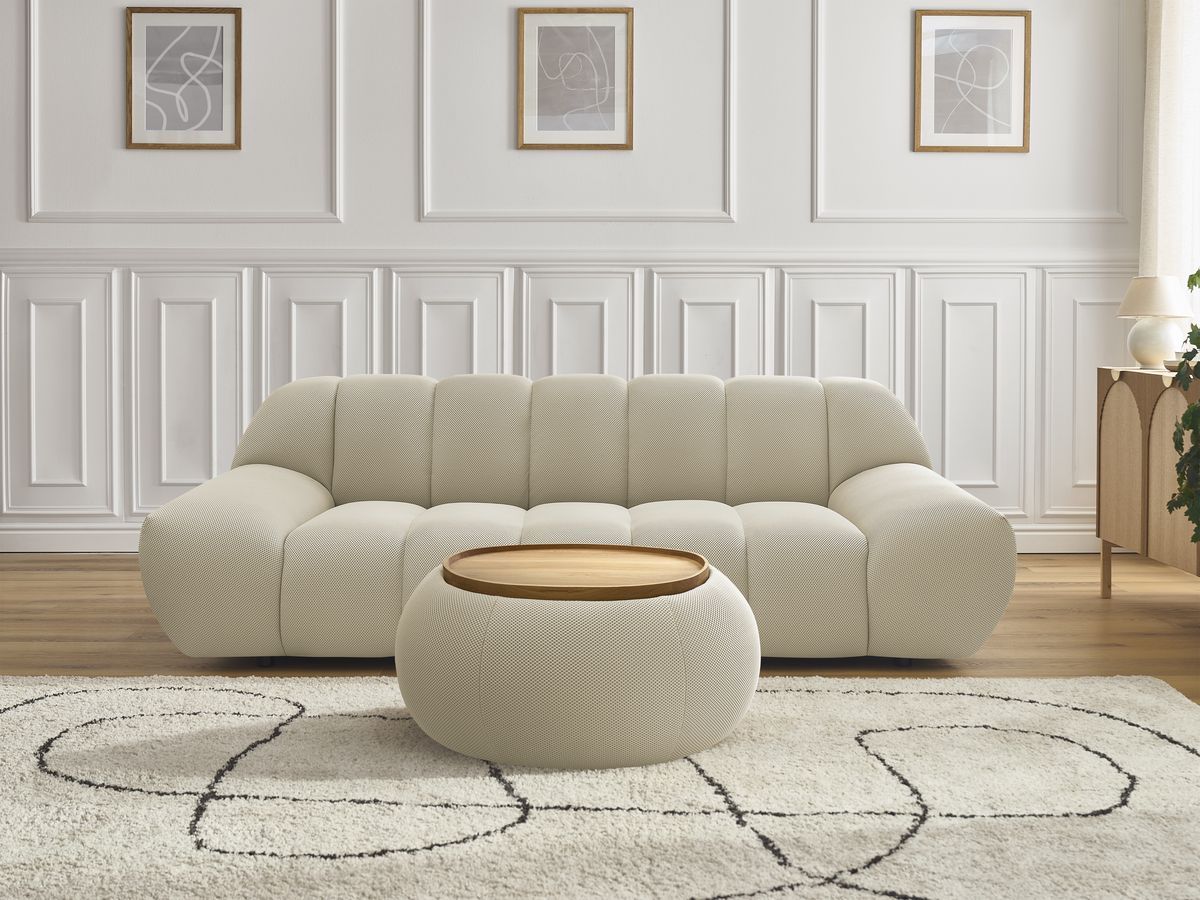 Bobochic Hayden Sofa 2-Sitzer mit Pouf Mesh-Stoff Beige
