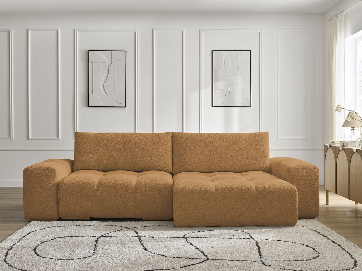 Bobochic Anakin Ecksofa, 2 Kissen Bouclé-Stoff Gelb